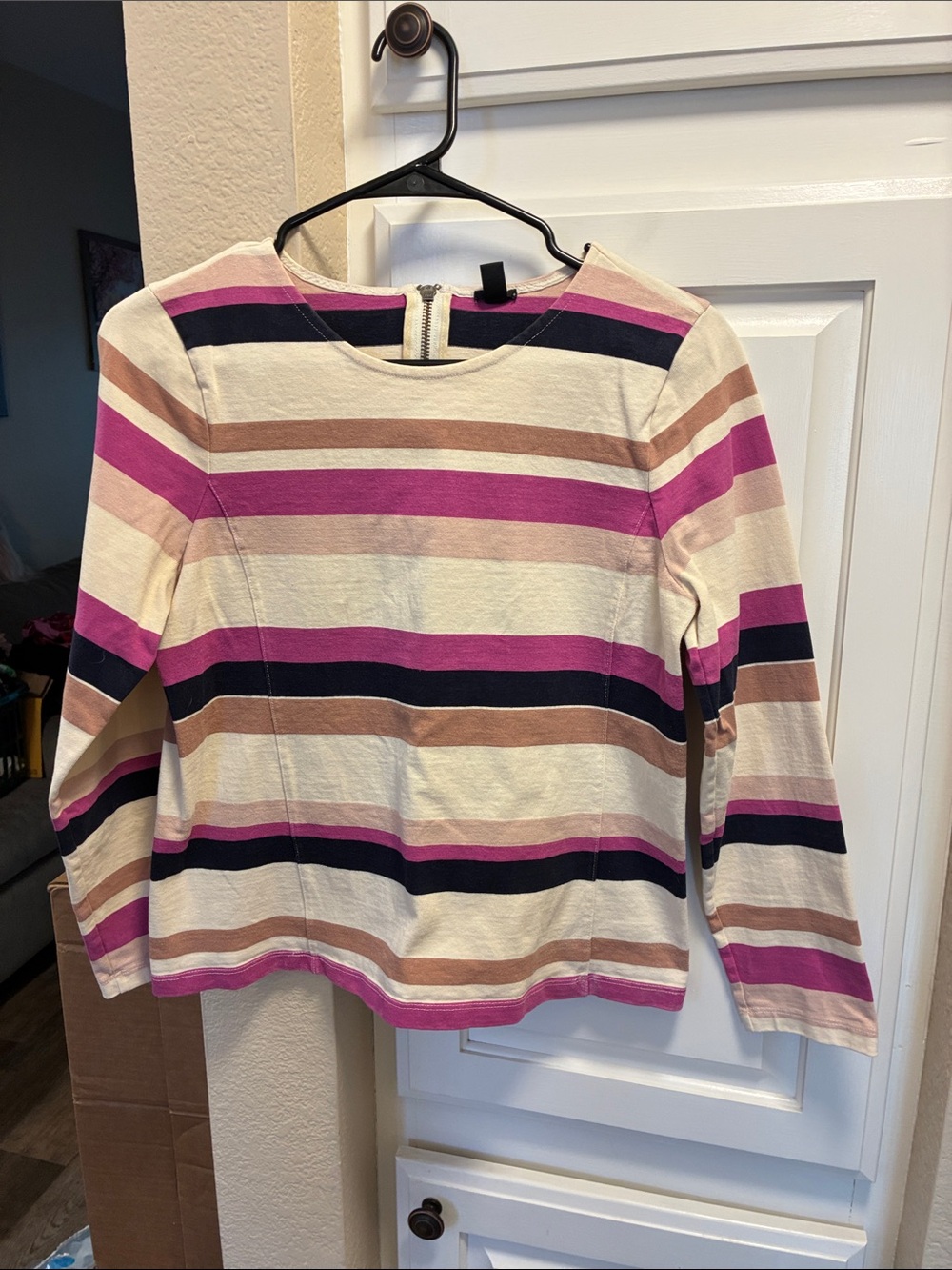 J. Crew 100% cotton Striped 3/4 Sleeve Top in Cream, Pink & Navy